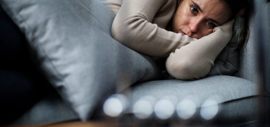 Depressed woman scare expression